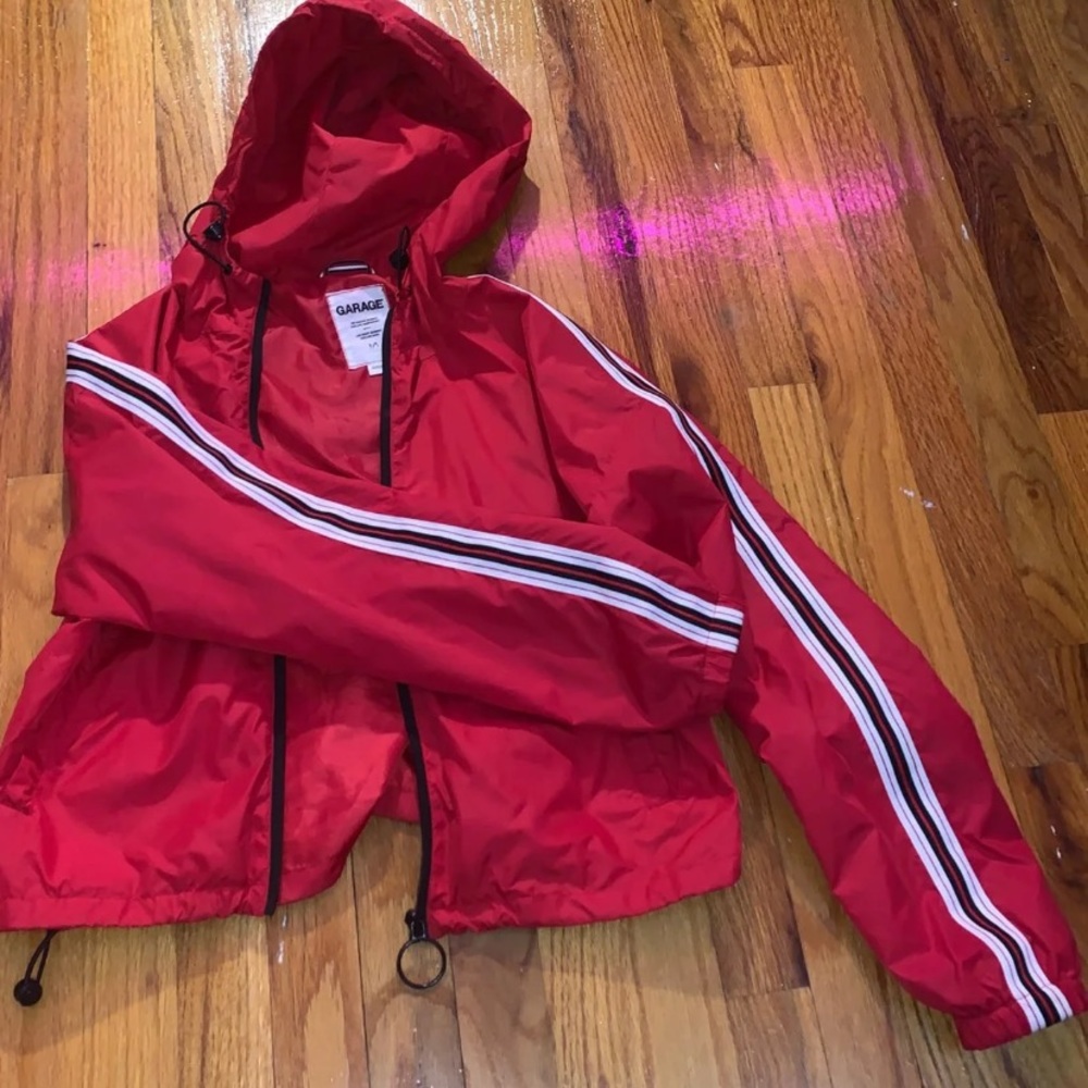 red cropped windbreaker